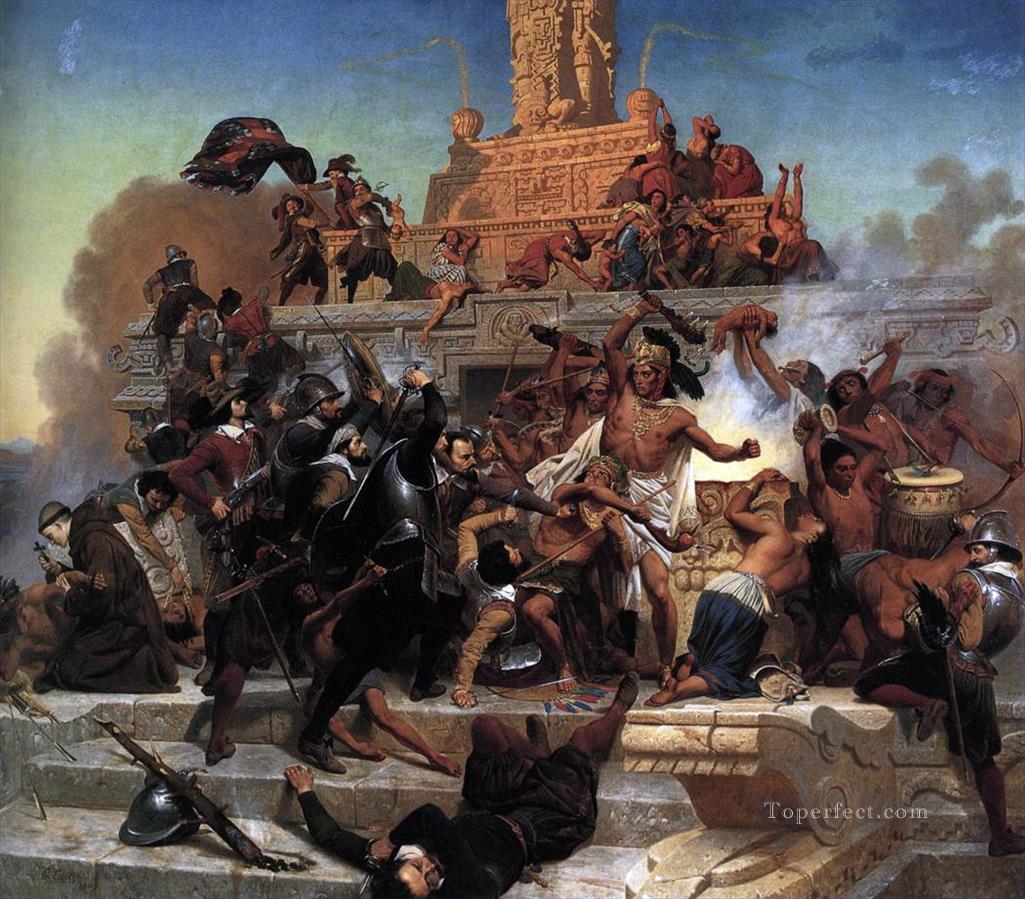 Storming of the Teocalli by Cortez and His Troops Emanuel Leutze Oil Paintings